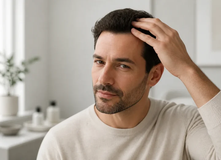 Fictional adult considering a hair-restoration consultation